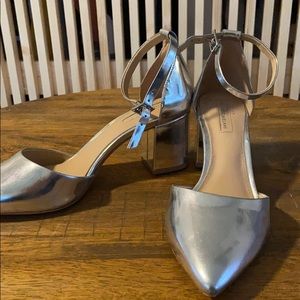 Silver pointed toe heels